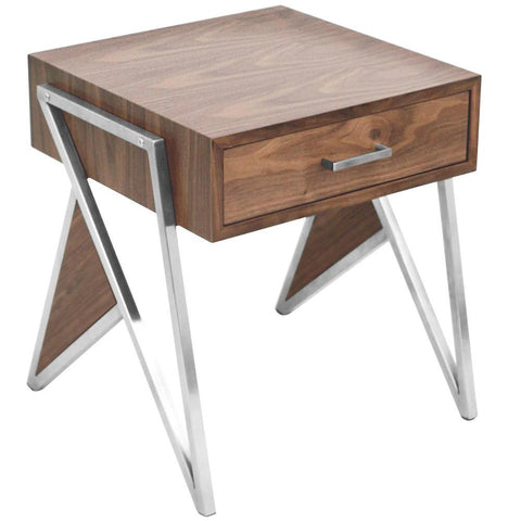 Lumisource Tetra Contemporary End Table in Walnut Wood and Stainless Steel