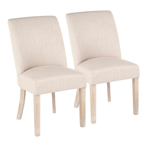 Lumisource Tori Farmhouse Dining Chair in White Washed Wooden Legs and Beige Fabric - Set of 2