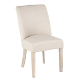 Lumisource Tori Farmhouse Dining Chair in White Washed Wooden Legs and Beige Fabric - Set of 2