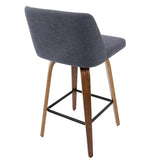 Lumisource Toriano Mid-Century Modern Counter Stool in Walnut and Blue Fabric - Set of 2