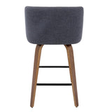 Lumisource Toriano Mid-Century Modern Counter Stool in Walnut and Blue Fabric - Set of 2