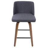 Lumisource Toriano Mid-Century Modern Counter Stool in Walnut and Blue Fabric - Set of 2