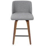 Lumisource Toriano Mid-Century Modern Counter Stool in Walnut and Grey Fabric - Set of 2