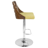 Lumisource Trevi Mid-Century Modern Adjustable Barstool with Swivel in Walnut and Green