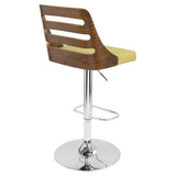 Lumisource Trevi Mid-Century Modern Adjustable Barstool with Swivel in Walnut and Green