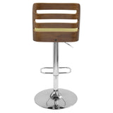 Lumisource Trevi Mid-Century Modern Adjustable Barstool with Swivel in Walnut and Green