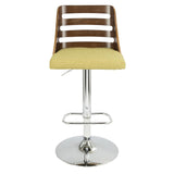 Lumisource Trevi Mid-Century Modern Adjustable Barstool with Swivel in Walnut and Green