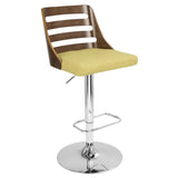 Lumisource Trevi Mid-Century Modern Adjustable Barstool with Swivel in Walnut and Green