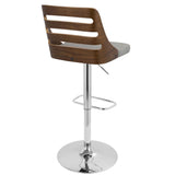 Lumisource Trevi Mid-Century Modern Adjustable Barstool with Swivel in Walnut and Grey