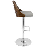 Lumisource Trevi Mid-Century Modern Adjustable Barstool with Swivel in Walnut and Grey