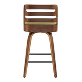 Lumisource Trevi Mid-Century Modern Counter Stool in Walnut Wood & Green Fabric - Set of 2