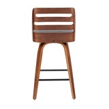 Lumisource Trevi Mid-Century Modern Counter Stool in Walnut Wood & Grey Fabric - Set of 2