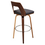 Lumisource Trilogy Mid-Century Modern Barstool in Walnut and Brown Faux Leather - Set of 2