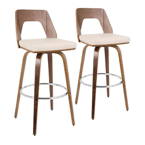 Lumisource Trilogy Mid-Century Modern Barstool in Walnut and Cream Faux Leather - Set of 2