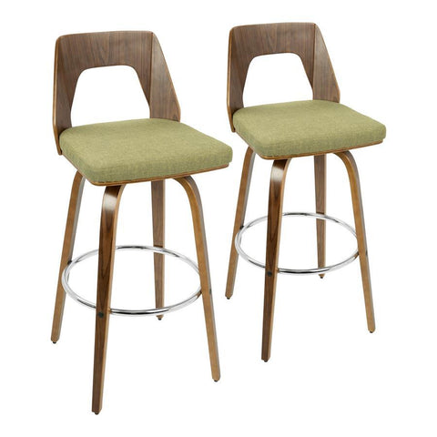 Lumisource Trilogy Mid-Century Modern Barstool in Walnut and Green Fabric - Set of 2