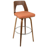 Lumisource Trilogy Mid-Century Modern Barstool in Walnut and Orange Fabric - Set of 2