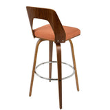 Lumisource Trilogy Mid-Century Modern Barstool in Walnut and Orange Fabric - Set of 2