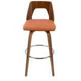 Lumisource Trilogy Mid-Century Modern Barstool in Walnut and Orange Fabric - Set of 2