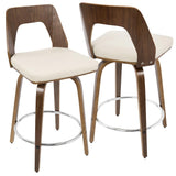 Lumisource Trilogy Mid-Century Modern Counter Stool in Walnut and Cream Faux Leather