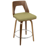 Lumisource Trilogy Mid-Century Modern Counter Stool in Walnut and Green Fabric - Set of 2