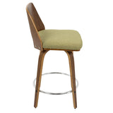 Lumisource Trilogy Mid-Century Modern Counter Stool in Walnut and Green Fabric - Set of 2