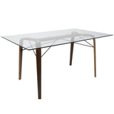 Lumisource Trilogy Mid-Century Modern Dining Table in Walnut and Clear Glass