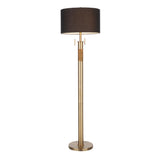 Lumisource Trophy Industrial Floor Lamp in Antique Brass with Black Linen Shade