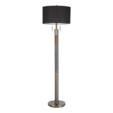 Lumisource Trophy Industrial Floor Lamp in Gun Metal with Black Linen Shade