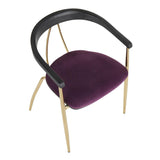 Lumisource Vanessa Contemporary Chair in Gold Metal and Purple Velvet with Black Wood Accent - Set of 2