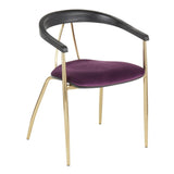 Lumisource Vanessa Contemporary Chair in Gold Metal and Purple Velvet with Black Wood Accent - Set of 2