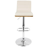 Lumisource Vasari Mid-Century Modern Adjustable Barstool with Swivel in Walnut and Cream Faux Leather