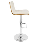 Lumisource Vasari Mid-Century Modern Adjustable Barstool with Swivel in Walnut and Cream Faux Leather