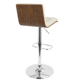 Lumisource Vasari Mid-Century Modern Adjustable Barstool with Swivel in Walnut and Cream Faux Leather