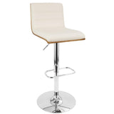 Lumisource Vasari Mid-Century Modern Adjustable Barstool with Swivel in Walnut and Cream Faux Leather