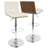 Lumisource Vasari Mid-Century Modern Adjustable Barstool with Swivel in Walnut and Cream Faux Leather