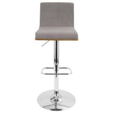 Lumisource Vasari Mid-Century Modern Adjustable Barstool with Swivel in Walnut and Grey Fabric