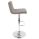 Lumisource Vasari Mid-Century Modern Adjustable Barstool with Swivel in Walnut and Grey Fabric