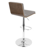 Lumisource Vasari Mid-Century Modern Adjustable Barstool with Swivel in Walnut and Grey Fabric