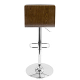 Lumisource Vasari Mid-Century Modern Adjustable Barstool with Swivel in Walnut and Grey Fabric