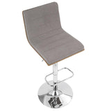 Lumisource Vasari Mid-Century Modern Adjustable Barstool with Swivel in Walnut and Grey Fabric