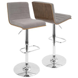 Lumisource Vasari Mid-Century Modern Adjustable Barstool with Swivel in Walnut and Grey Fabric