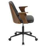 Lumisource Verdana Mid-Century Modern Office Chair in Walnut Wood and Black Faux Leather