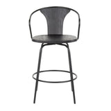 Lumisource Waco Industrial Counter Stool with Black Metal and Black Wood.