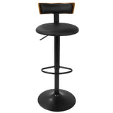 Lumisource Weller Contemporary Barstool with Black Frame, Walnut Wood, and Black Faux Leather