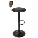 Lumisource Weller Contemporary Barstool with Black Frame, Walnut Wood, and Black Faux Leather