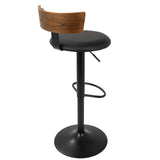 Lumisource Weller Contemporary Barstool with Black Frame, Walnut Wood, and Black Faux Leather