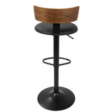 Lumisource Weller Contemporary Barstool with Black Frame, Walnut Wood, and Black Faux Leather