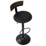 Lumisource Weller Contemporary Barstool with Black Frame, Walnut Wood, and Black Faux Leather