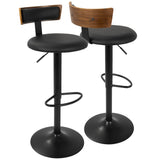 Lumisource Weller Contemporary Barstool with Black Frame, Walnut Wood, and Black Faux Leather