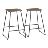 Lumisource Zac Industrial Counter Stool in Black Metal and Espresso Wood - Set of 2